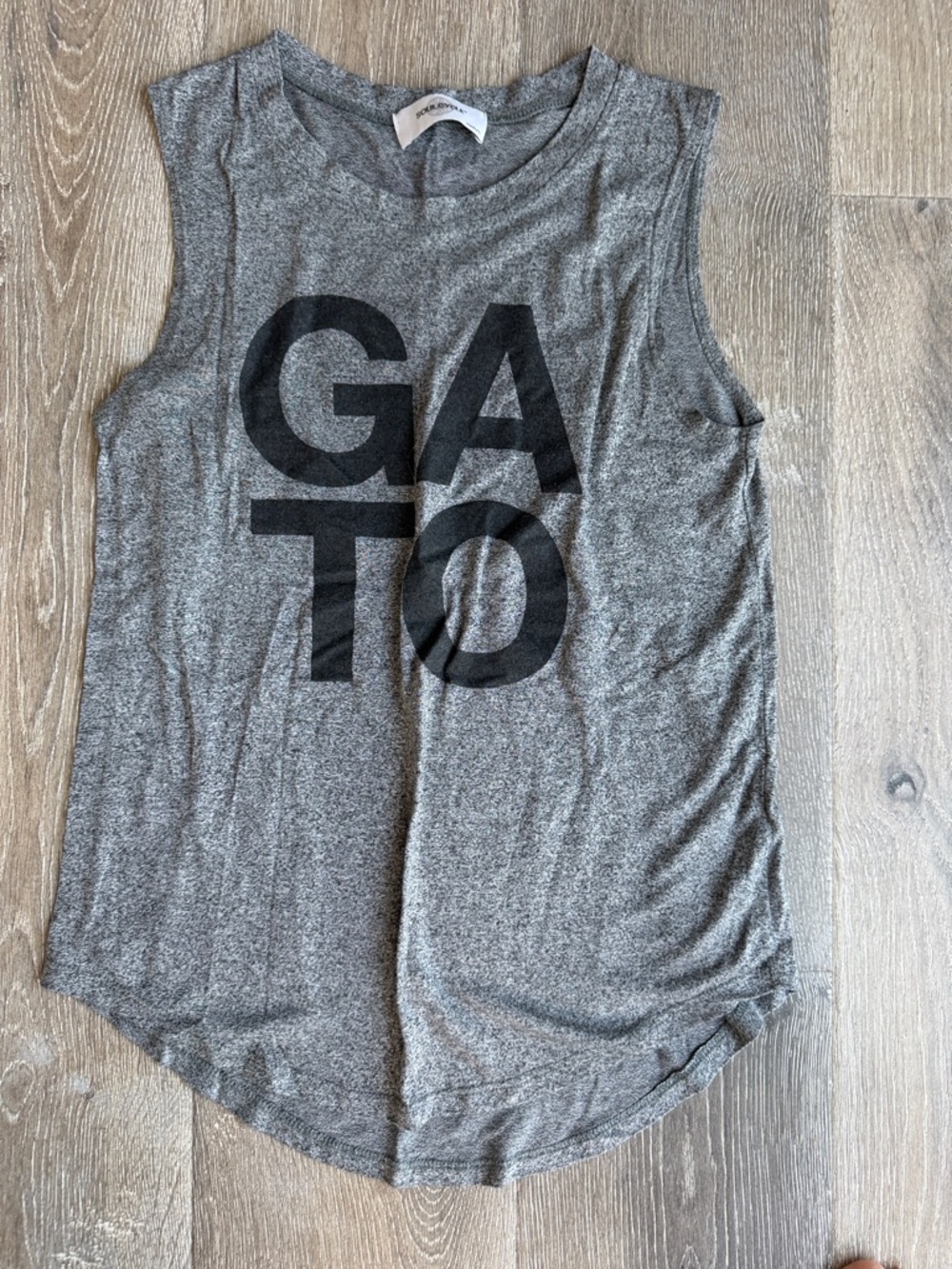 soulcycle Gray Muscle Tee with Black GATO Print 0097